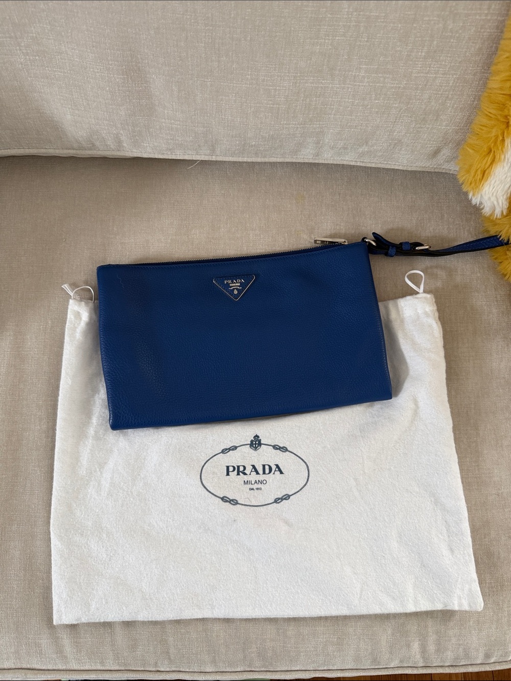 Prada Sapphire Blue Leather Wristlet Clutch